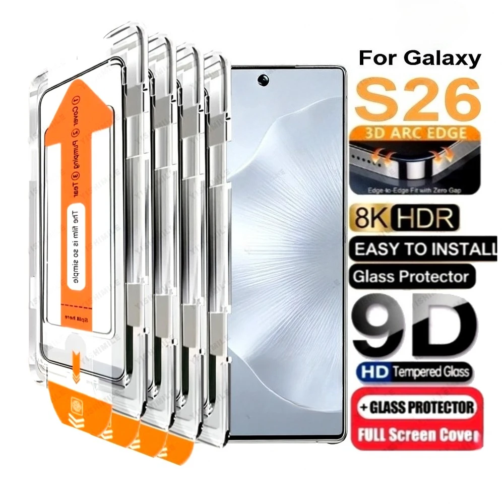 4 Stück Vollständiger Displayschutz für Samsung Galaxy S26 S25 S24 Ultra S23 S22 S21 Plus S26 S25 Edge mit Ein-Klick-Installation Glas