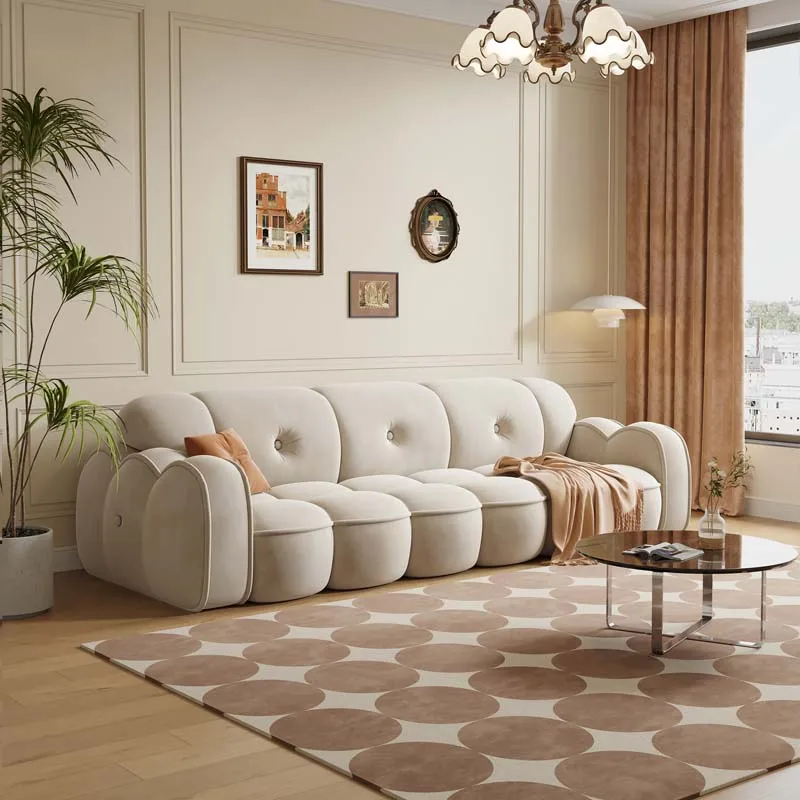 Cat scratching cloth living room small apartment brown retro marshmallow cloud flannel sofa