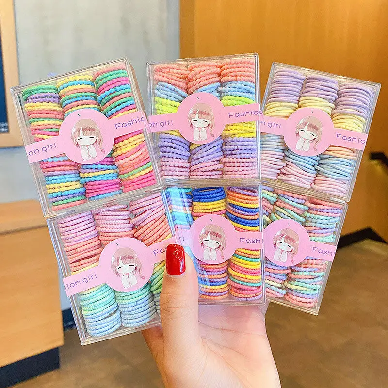 90pcs/set Korean Style Candy Color Hair Rope for Kids High Stretch Hair Tie Fashion Girl Scrunchies