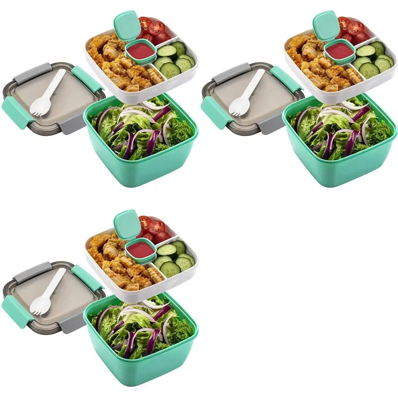 

ABGG-3X Lunch Container To Go, 1500Ml Salad Bowls With 3 Compartments, Salad Dressings Container For Salad Toppings