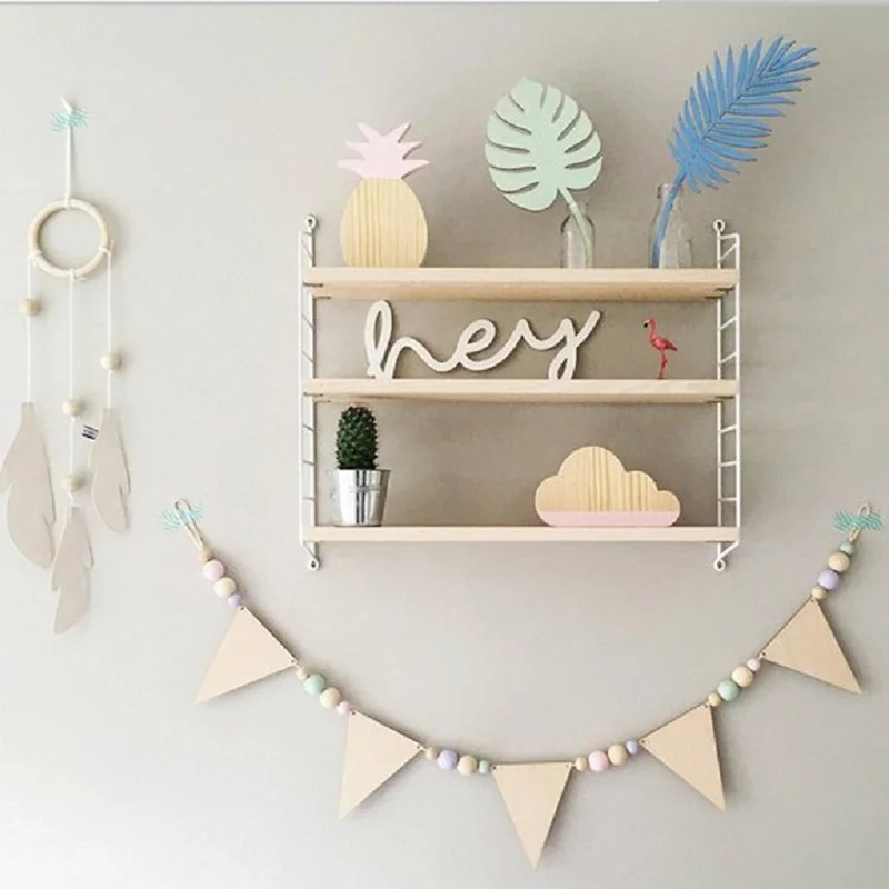 Baby Room Garland Wooden Triangle Flag Wall Hanging Banner Children Nursery Bedroom Decorations Baby Shower Birthday Party Decor