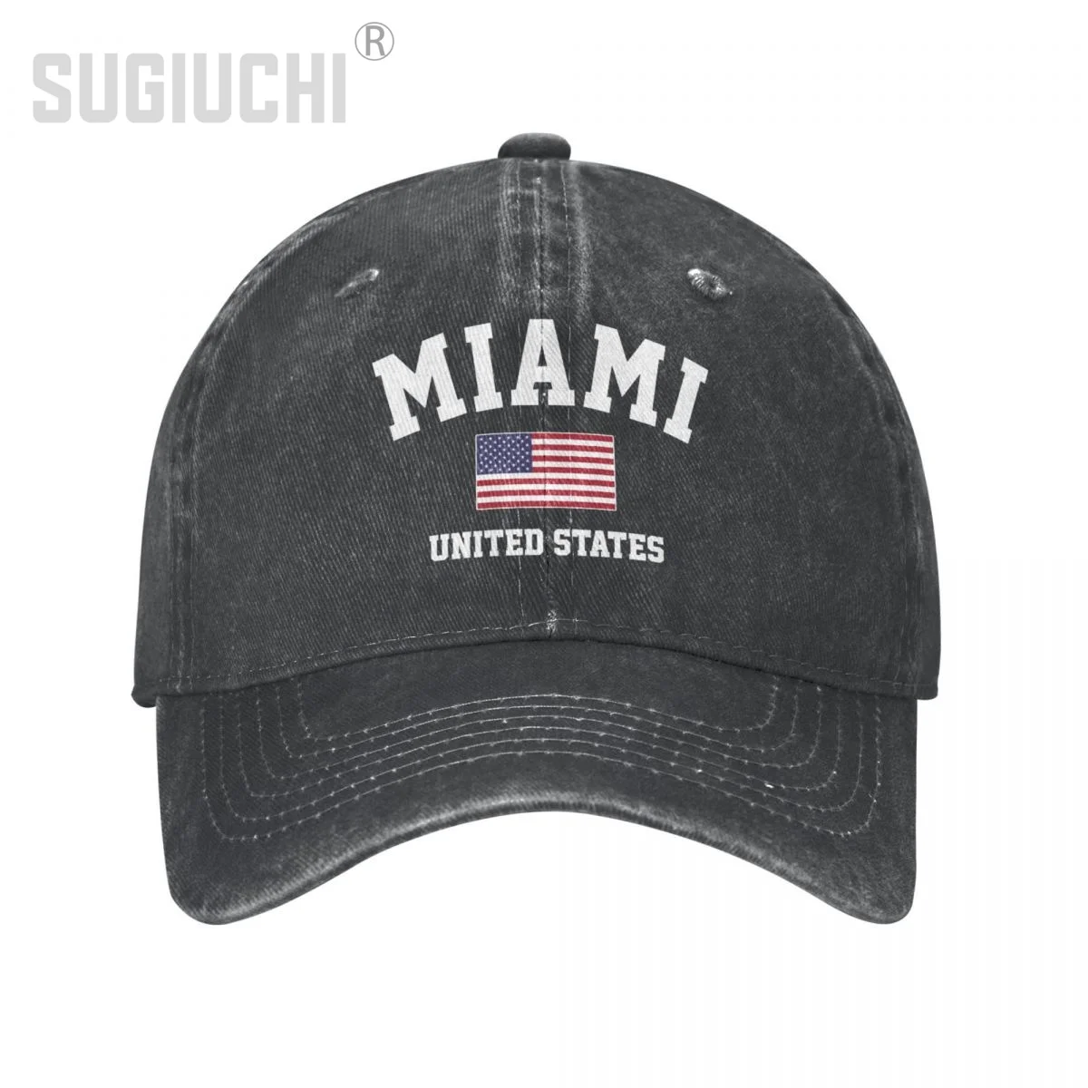 Miami Of USA United States City Unisex Adult Charcoal Washed Denim Baseball Cap Men Classic Vintage Cotton Dad Trucker Hat