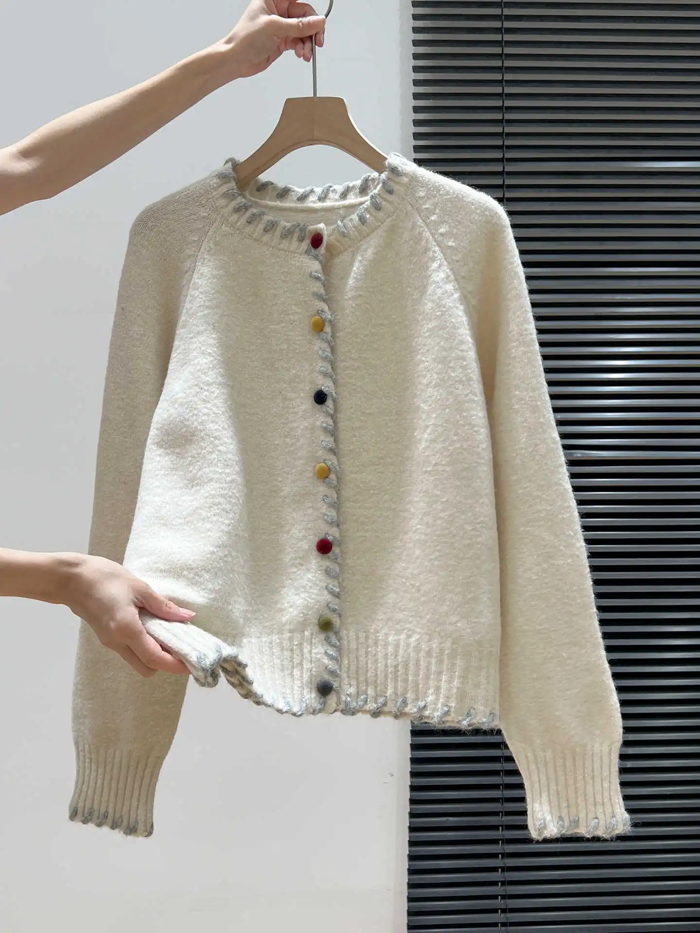 

Colorful Button Thickened Knitted Sweater Jacket for Women in Autumn and Winter of 2025, with A Lazy Style and Loose Design