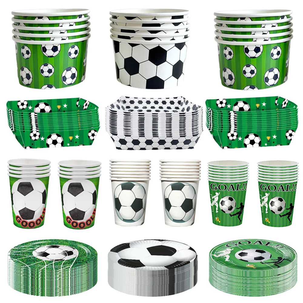 10/30/50 pièces – Vaisselle de fête d'anniversaire sur le thème du football : bols, plateaux, gobelets, assiettes en papier – Décoration de fête sportive pour enfants