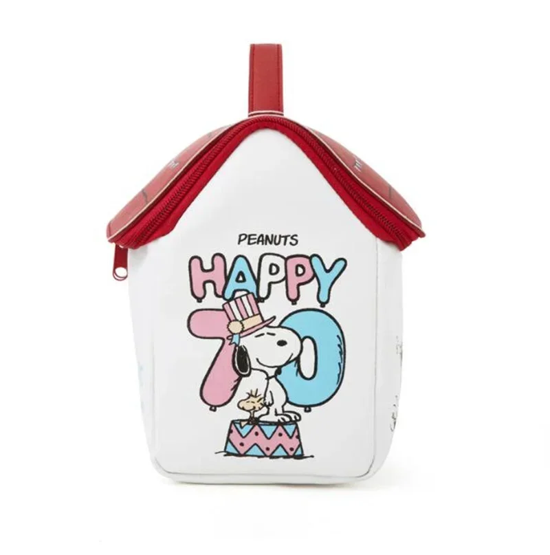 Cartoon Anime Snoopyed Doll Printing Portable PU Cosmetic Bag Kawaii House Shape Handbag Cute Travel Wash Storage Bag Girl Gift