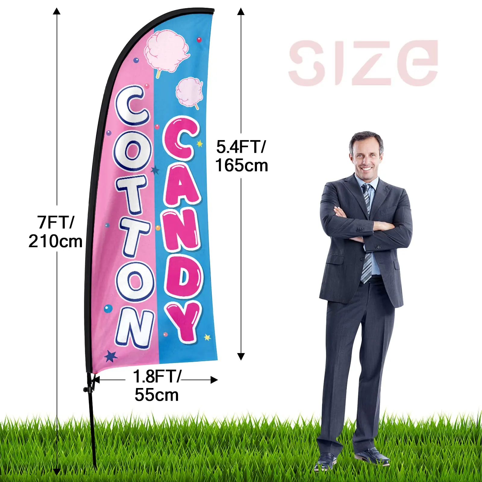 FSFLAG Cotton Candy Flag,7FT Cotton Candy Advertising Feather Flag with Pole Kit, Ground Spike, Cotton Candy Signs