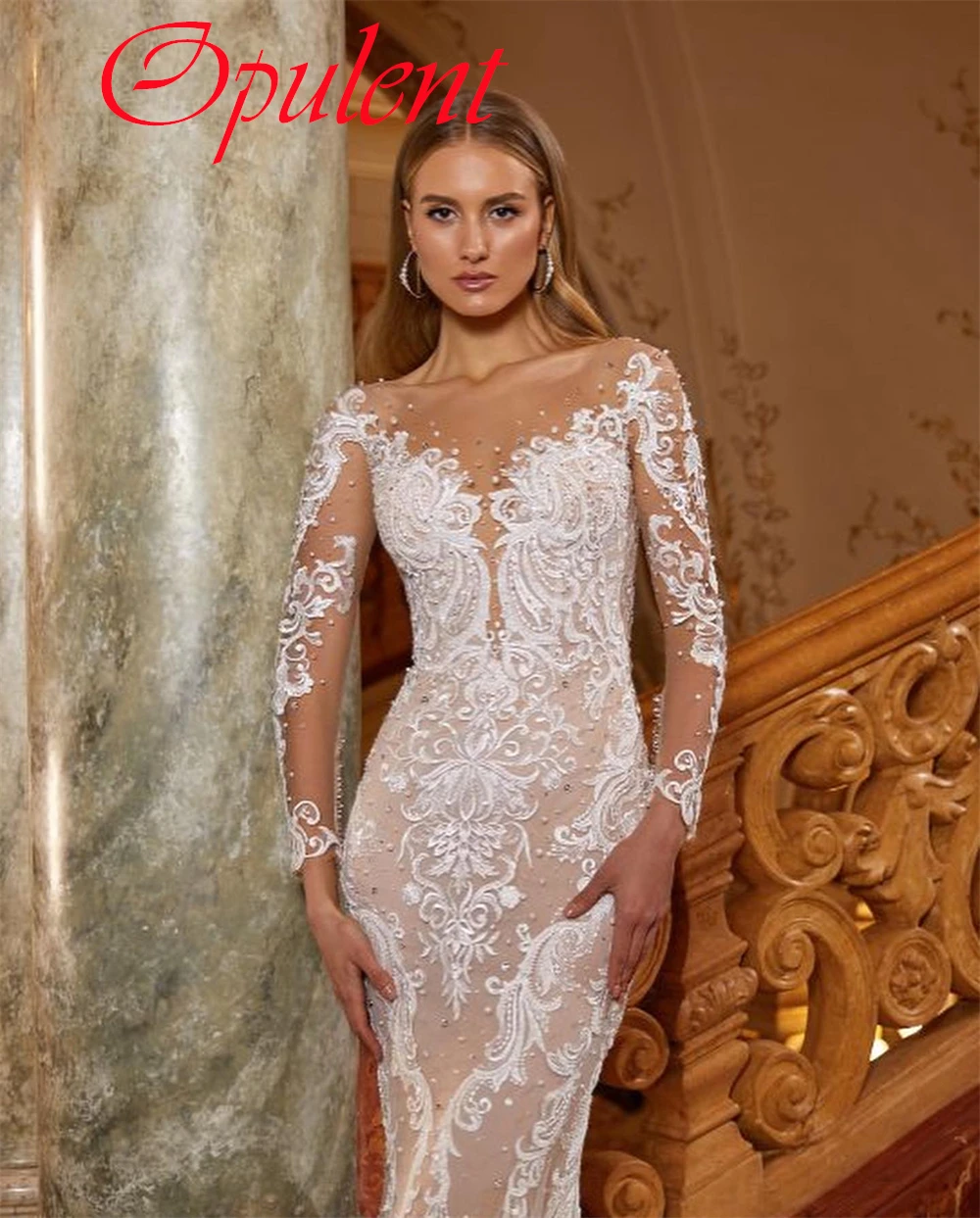 Maßgeschneidertes exquisites weißes Organza-Hochzeitskleid, zarter V-Ausschnitt mit langen Ärmeln, Brautparty, einfache Meerjungfrau, Vestido De Novia