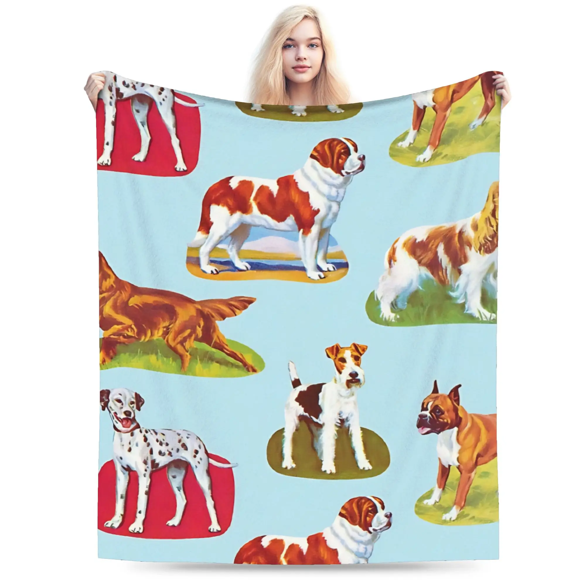 Retro Vintage Art Cute Dogs Blanket  Warm Soft Street Trend Plush Bedding Throws For Kids Home Decor Flannel Bedspread Bed Cover