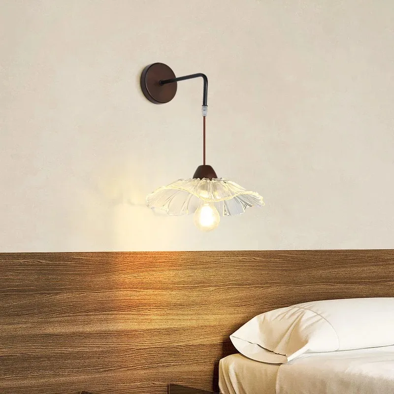 

Modern Minimalist New Chinese Style Bedroom Bedside Lamp Walnut Living Room Aisle Background Wall Lotus Leaf Staircase Wall Lamp