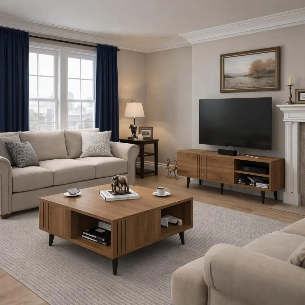 

Modern TV Stand & Coffee Table Set Walnut Living Room Furniture 2-Piece, Customized