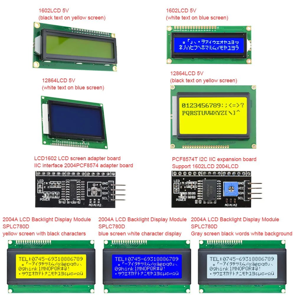LCD1602 LCD2004A12864 LCD Liquid Crystal Module HD44780/SPLC780D Controller PCF8574T IIC I2C Serial Port Adapter Expansion Board