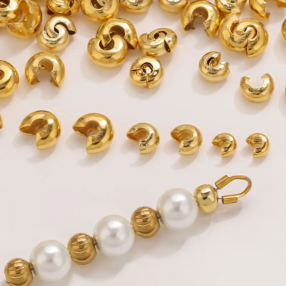 50 Pcs Stainless Steel Round Cap Beads for Crimping Jewelry Connectors Stopper Spacer Beads DIY Bracelet Necklace Accessories