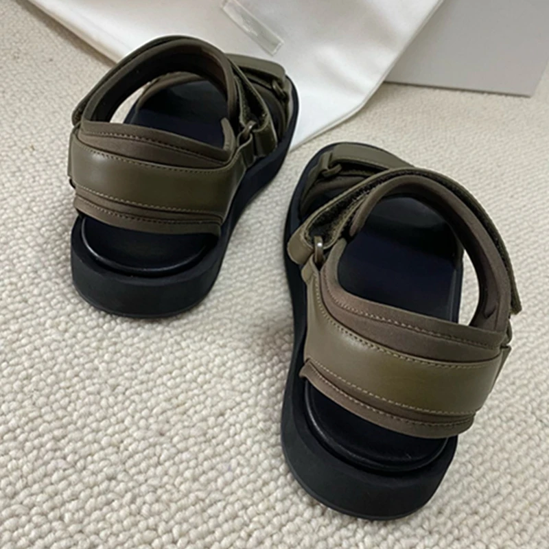 Maxdutti French Fashion Ladies Genuine Leather Sandals Minimalist Solid Color Soft Thick Bottom Roman Sandals Shoes Women