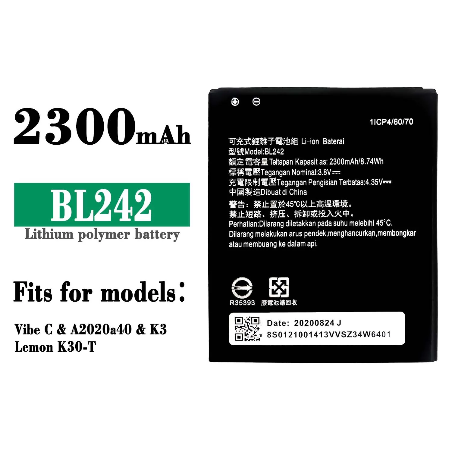BL242 Высококачественная сменная батарея для Lenovo BL-242 Vibe C A2020n40 k3 K30-T, встроенная литиевая батарея для мобильного телефона