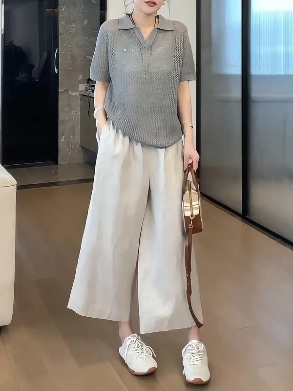 

Свободные широкие брюки с высокой талией, летние повседневные брюки для женщин, большие размеры 2025, удобные брюки прямого кроя с большим кодом