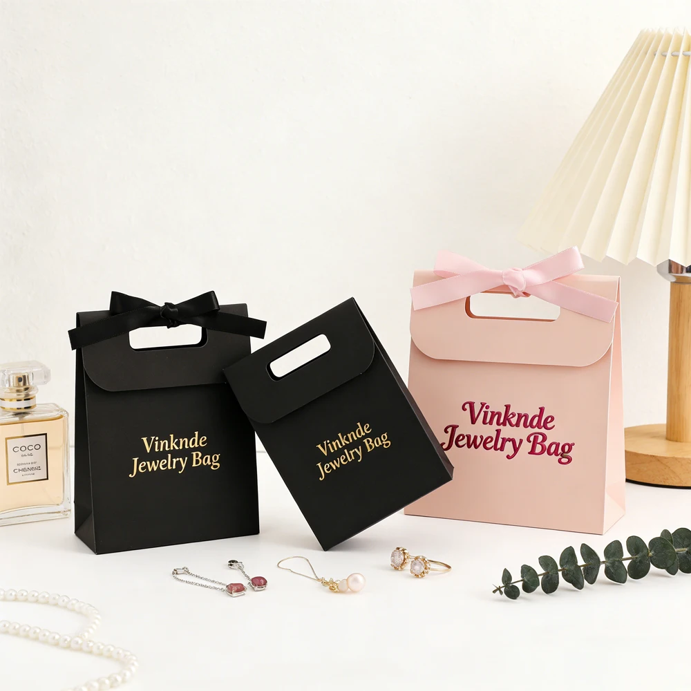 

50/100Pcs Custom Logo 14.5x15.5x7.5cm Jewelry Paper Tote Bag Wedding Candy Handbag Lipstick Cosmetic Oil Candle Gift Packaging