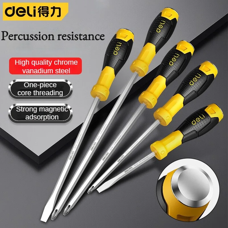 Deli Screwdriver Penetration Impact Anti Slip Strong Magnetic Ergonomic Design Impact Screwdriver Manual Household Repair Tool