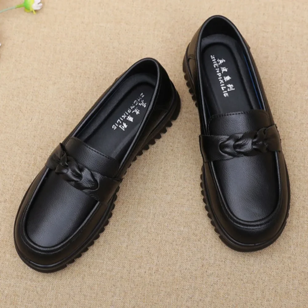 Women's Leather Shoes Spring and Autumn New  Cowhide Soft Soled Womens Pumps Middle-aged and Elderly Mother's Shoes Loafers