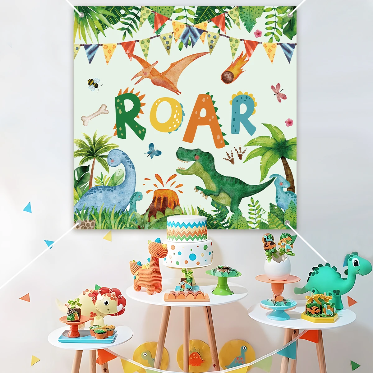 Roar Dinosaur Balloon Garland Kit Background Cloth Set Happy Birthday Party Decorations Kids Jurassic World Baby Shower Supplies