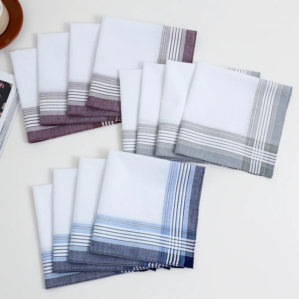 

40cm Pure Cotton Plaid Striped Pocket Square European American Light Color Men Suit Wedding Casual Handkerchief
