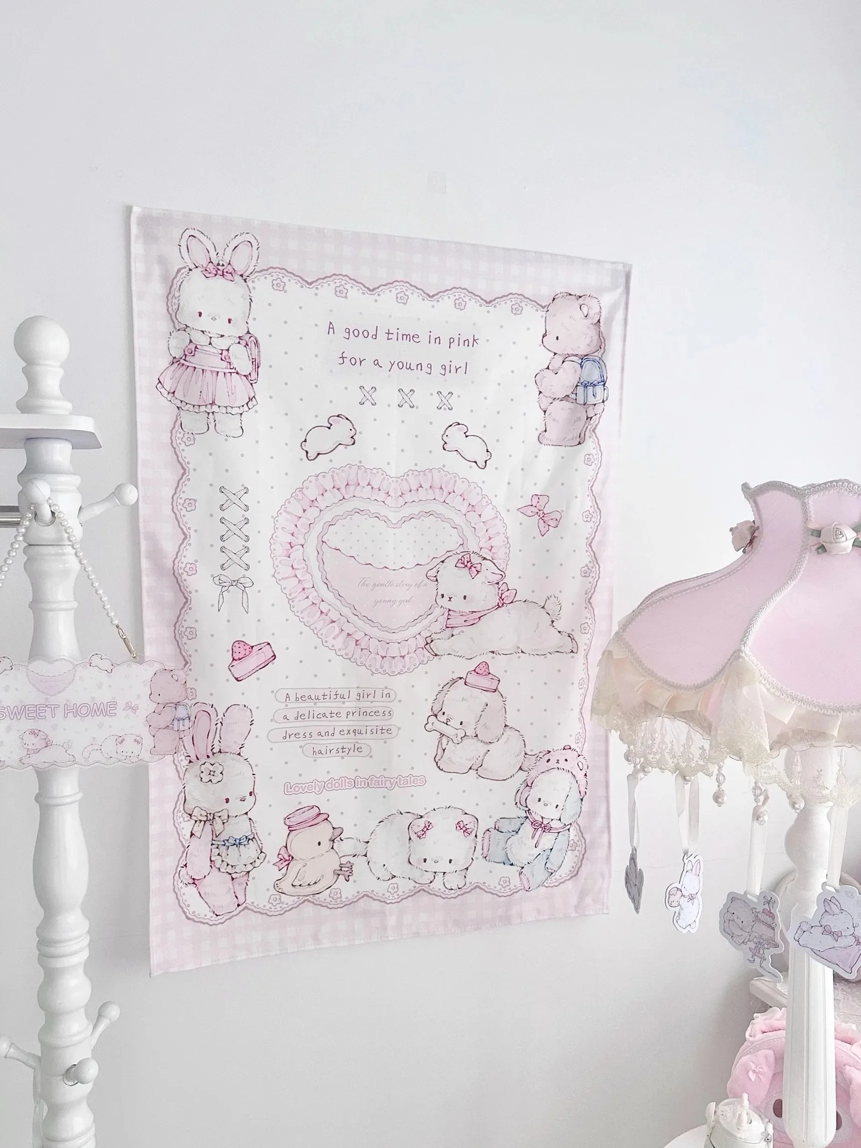Anime Rosa Mädchen Wandteppich Kawaii Heimdekoration Wandbehang Schlafzimmer Hintergrund Dekor Niedliche Modische Damen Wandteppiche
