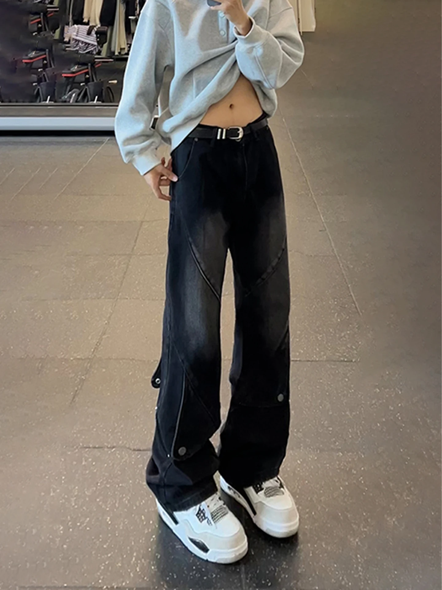 

Мужские джинсы с высокой талией и прямыми штанинами в американском стиле High Street, деконструктированные, с элементами пэчворка, в стиле рабочей одежды