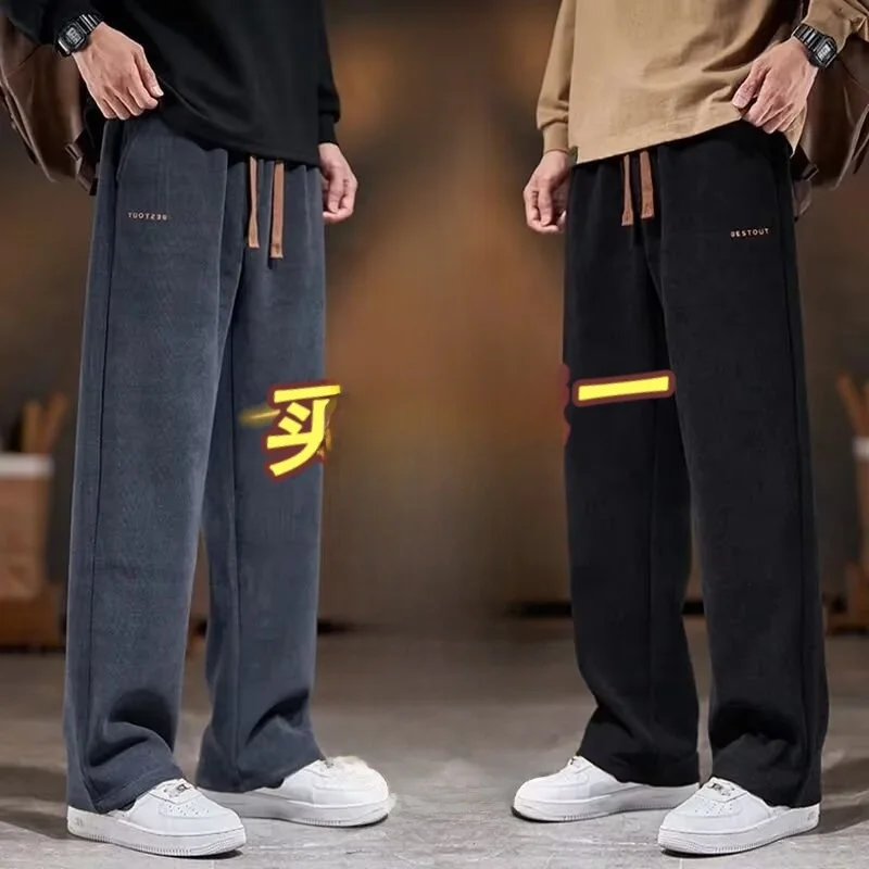 Men's Workwear Pants Winter Thickened Fleece Outdoor Casual Sports Long Trousers Durable Dirt-Resistant Warm for Autumn Winter