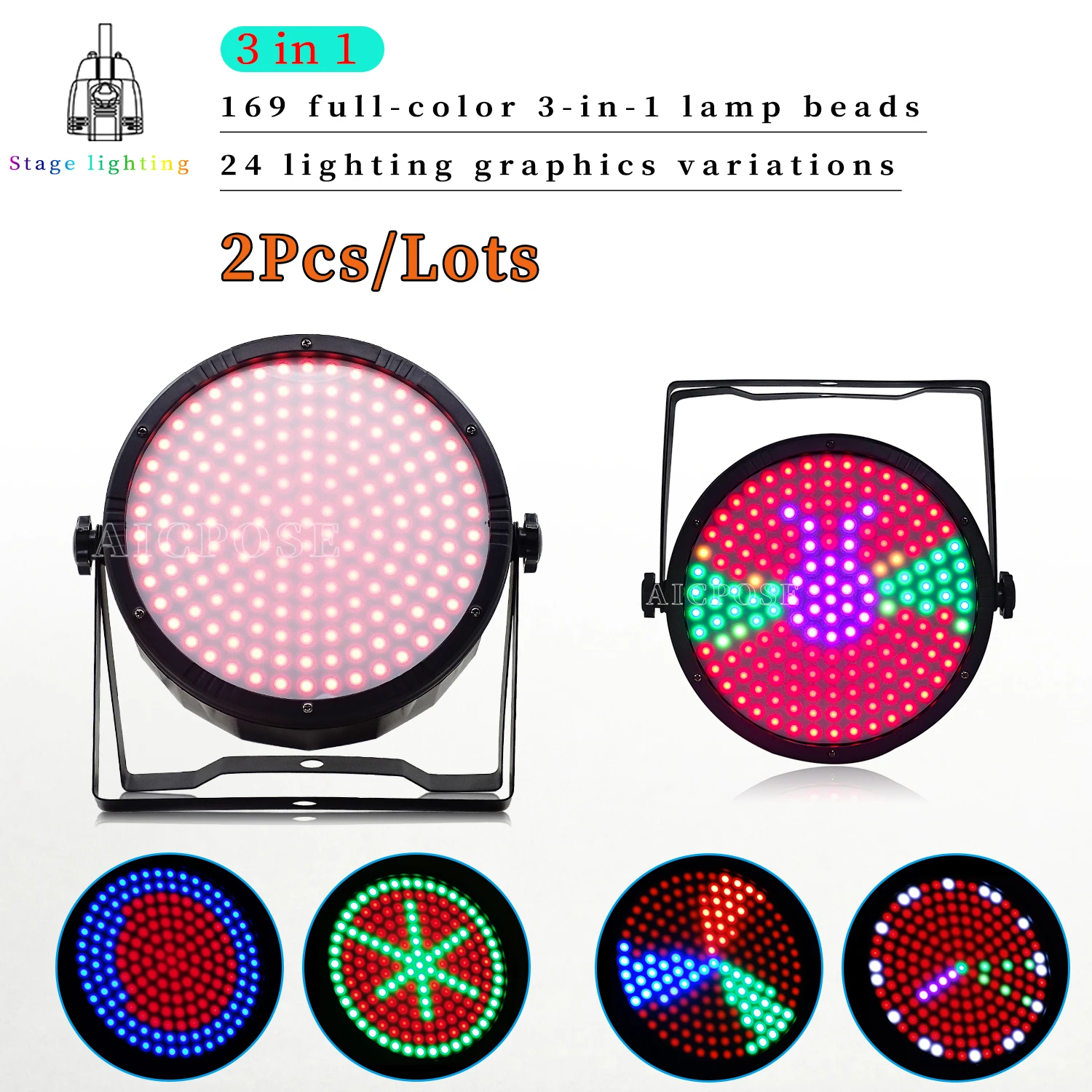 

2Pcs/Lots 169 LEDs RGB 3in1 Point Control Magic Par Light Stage Effect DMX Sound Control DJ Show Concert Party Atmosphere Lights