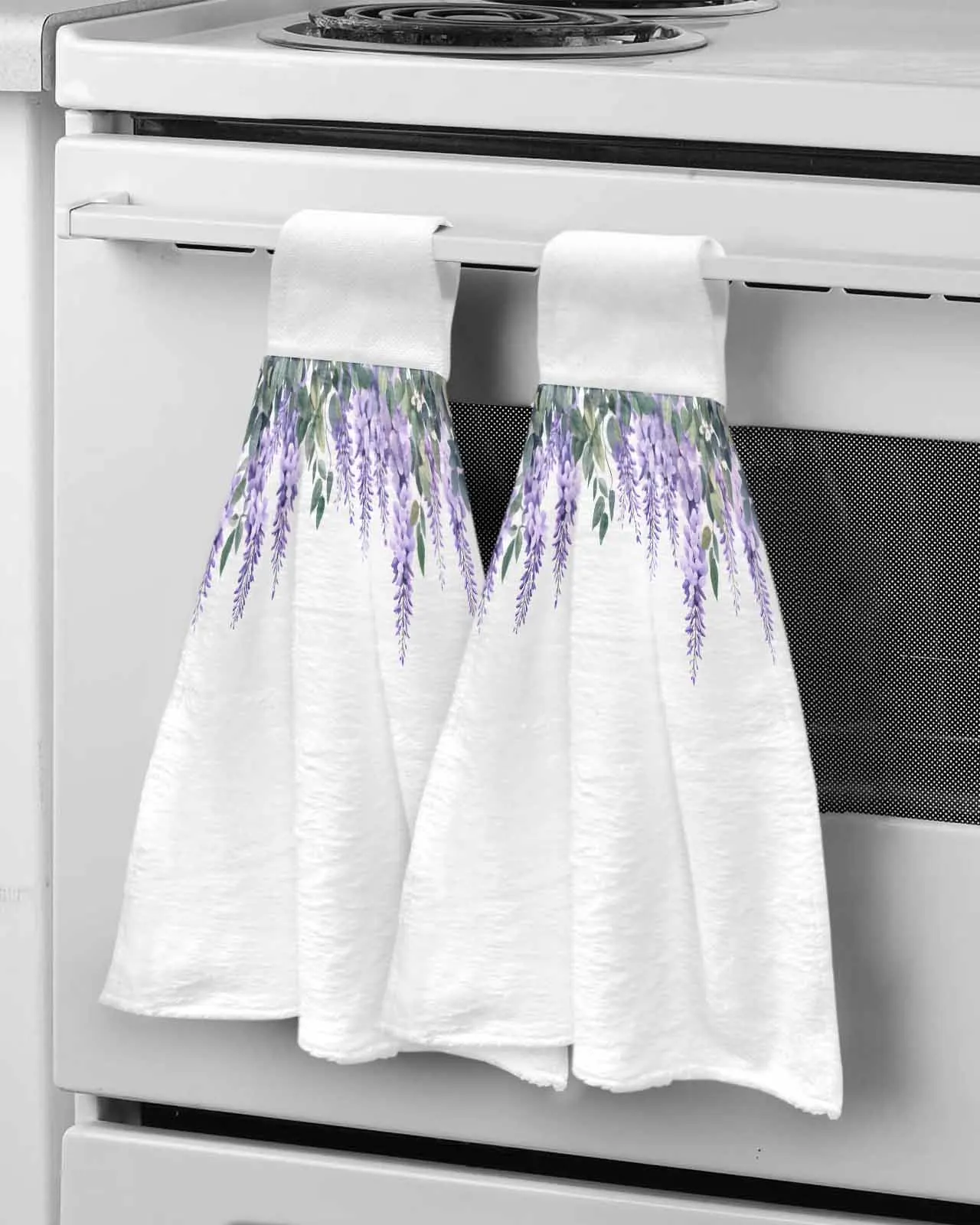 

Spring Purple Flowers Leaf Bathroom Hand Towel Kitchen Absorbent Custom Hanging Wipe Towel Soft Hand Cloth