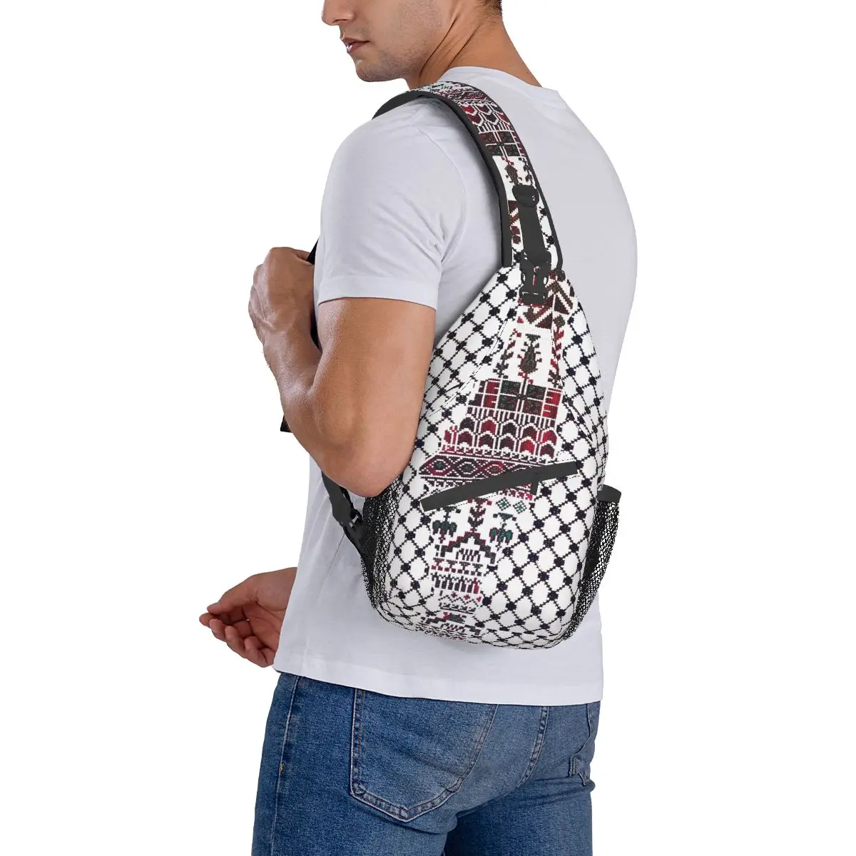 Palestijnse Crossbody Sling Bag Borst Tas Traditionele Tatreez Borduurwerk Schouder Rugzak Dagpack Voor Reistas