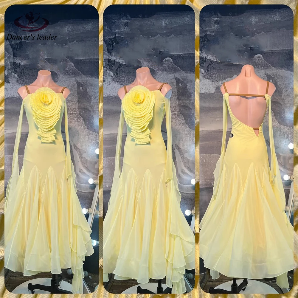 Latin Dance Competition Women's High-end Customized Light Yellow Modern Nude Dress Tango Samba Performance Rhinestone Dress