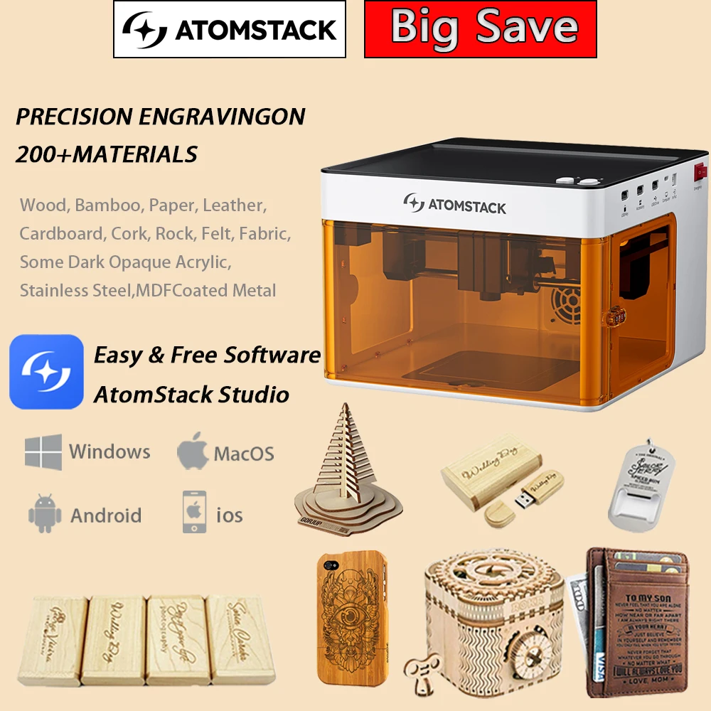 

ATOMSTACK 5 Вт мини портативный лазерный гравер DIY Bluetooth машина окрашенная собачья бирка деревянная бумага кожа деревянный камень