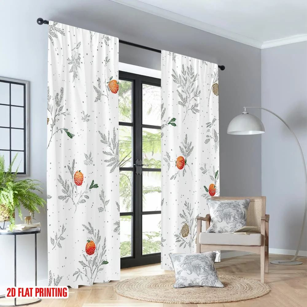 2 قطعة 2D الطباعة المسطحة عيد ميلاد سعيد الستائر عيد الميلاد الشتاء فروع الحلي الرقمية المطبوعة البوليستر الستائر احتفالي الجدار #4