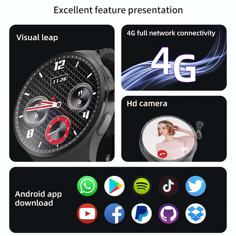 4G Video Call Men Women Smart Watch Blue Tooth Call 1.75