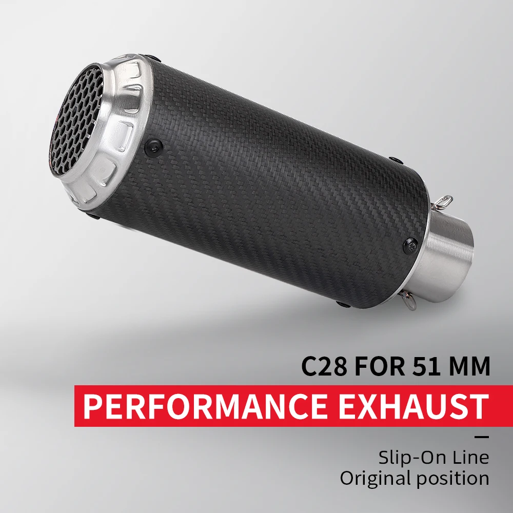 

51 мм глушитель выхлопной трубы мотоцикла из нержавеющей стали, углеродный наконечник для Yamaha Kawasaki Z400 Z900 MT09 MT07 R3 NINJA400