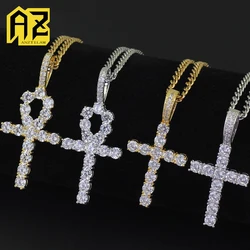 Bling Ankh Cross Necklace For Men Women Hip Hop Alloy Punk Cross Jewelry Full Rhinestone