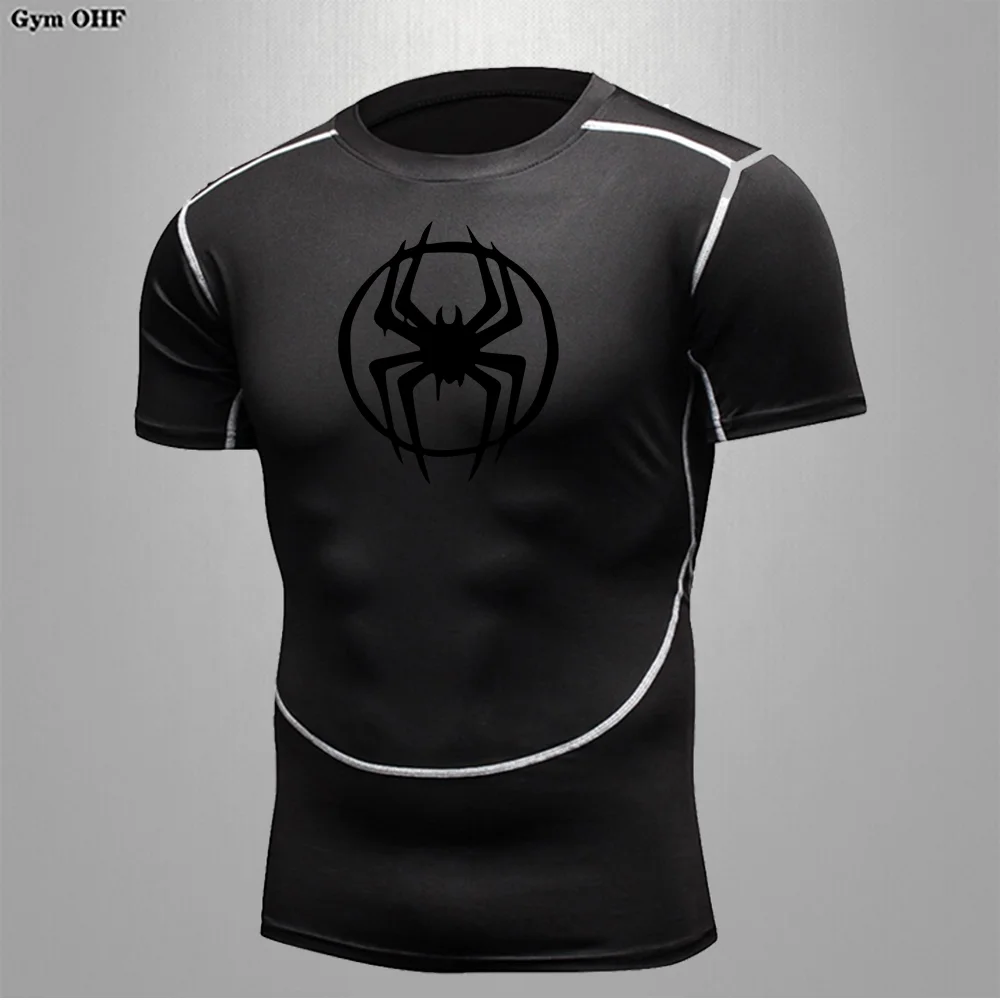 2024 Men\'s Spider Print Compression Shirt, Quick Dry T-Shirt, Gym Running Jersey, Breathable Short Sleeve, S-3XL, Spring/Summer