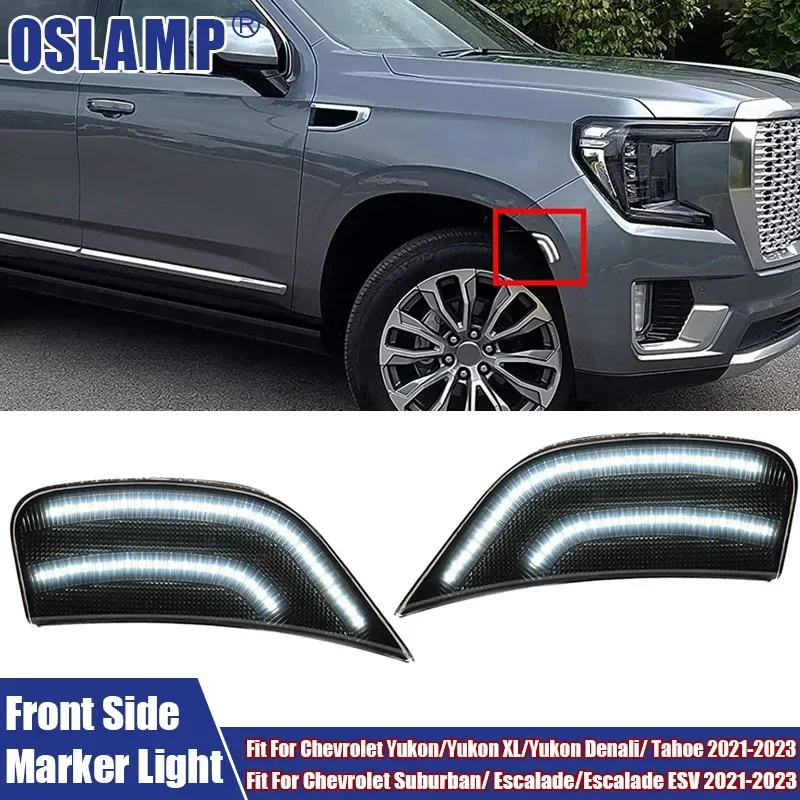 

2Pc Front Bumper LED Side Marker Light Fit For Chevrolet Suburban GMC Yukon 2021+ White LED Fender Signal Lamp 84776453,84776452