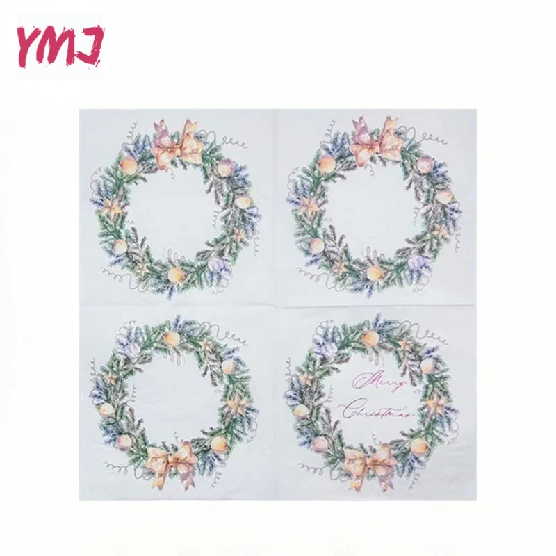 Christmas wreath red foil napkins color printing paper napkins hotel banquet decoration table runner paper 2-Ply 16pcs 33*33cm