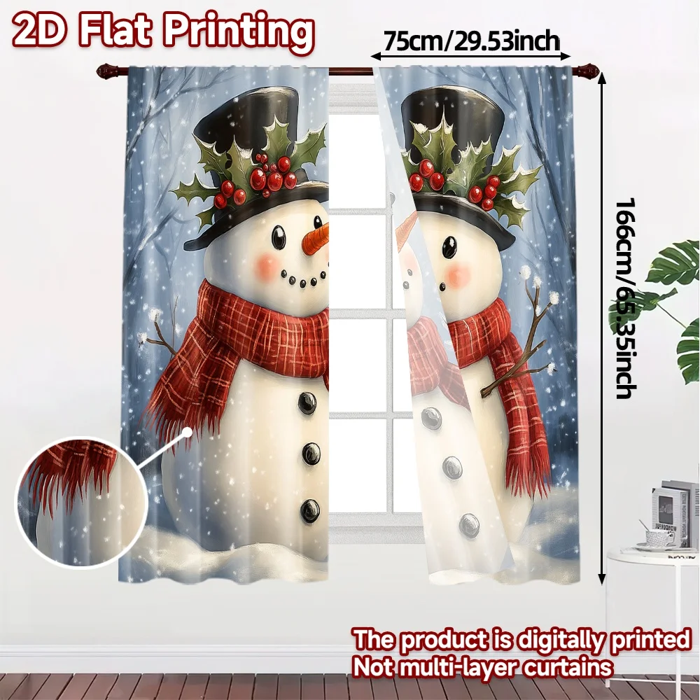 2pcs,Curtains Cute Snowman Couple Winter Popular Creative Curtains Fabric Curtains Thermal Insulation, and Room Darkening