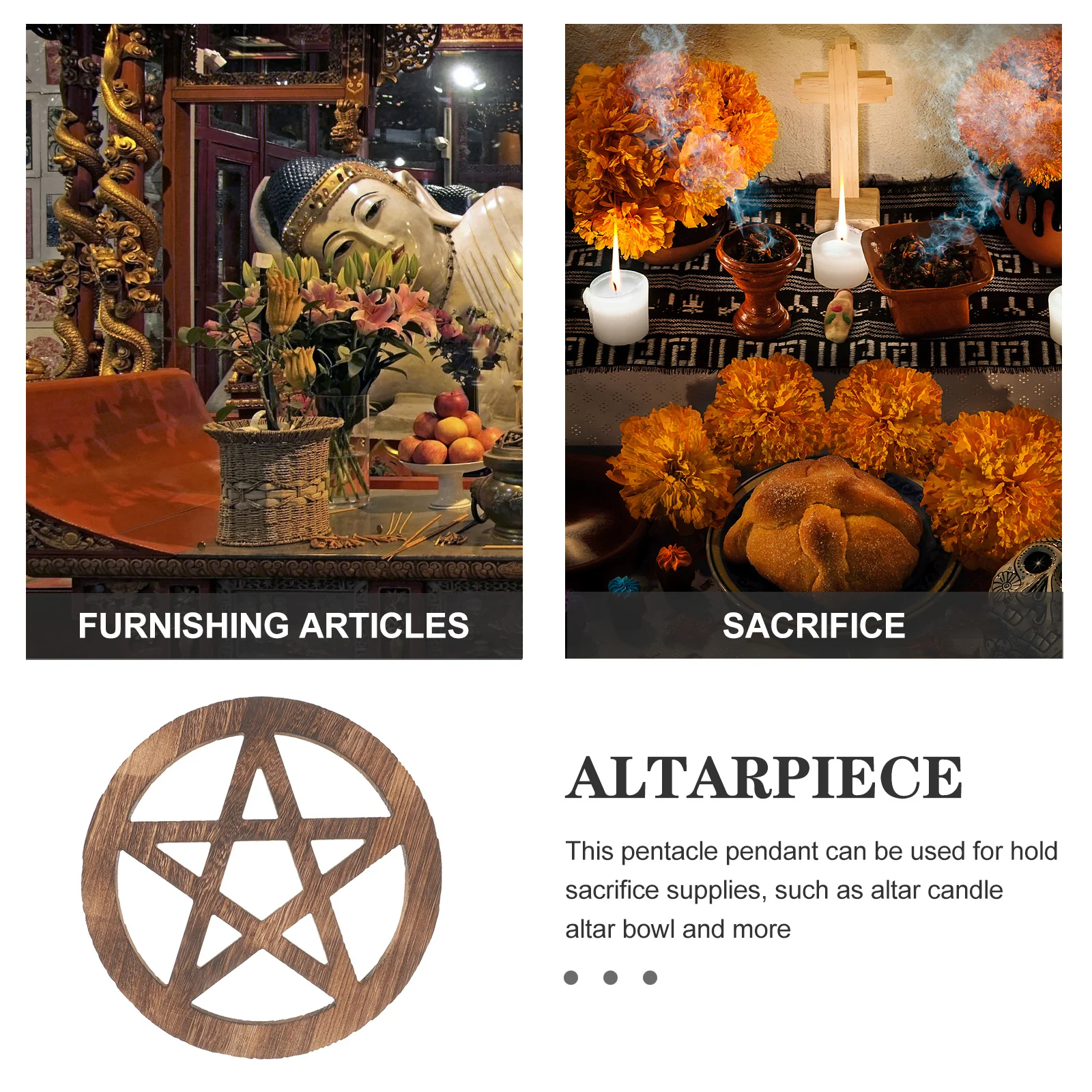 

Wooden Pentacle Altar Pendant Carved Vintage Style Home Decoration Sacrifice Supply Holder Pentacle Wooden Altar Pendant