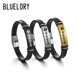 Bluelory Personalized Spotify Code Favorite Song Bracelet For Men Black Waterproof Stainless Steel Music Song Code Braceket