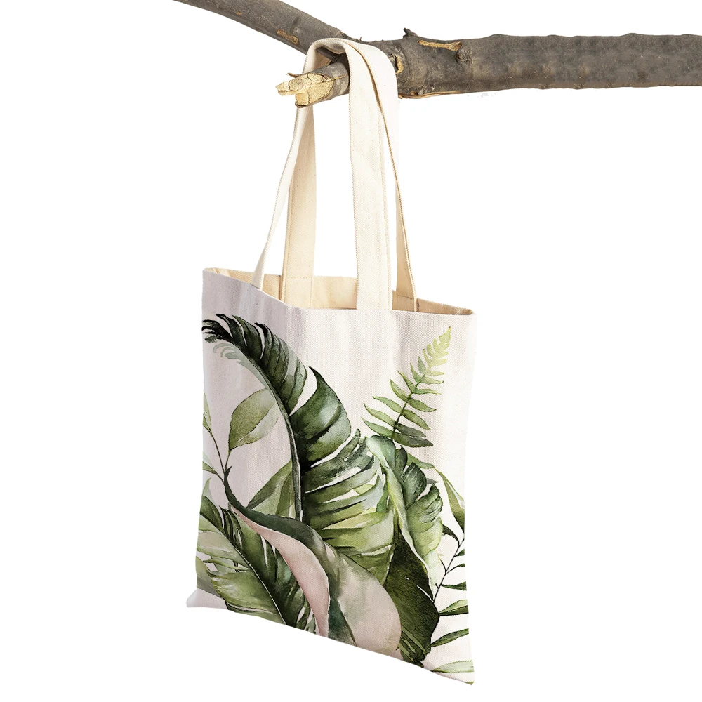 Monstera Banana Brown Tropical Leaf Plant Tote for Lady Handbag Shopper Bag Double Print Fashion Canvas Women Shopping Bags