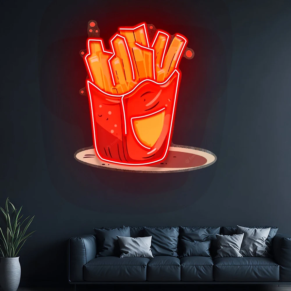 French Fries Potatoes LED Neon Light Custom Restaurant Kitchen Wall Decor Neon Sign for Fast Food Shop Window Open Neon Light