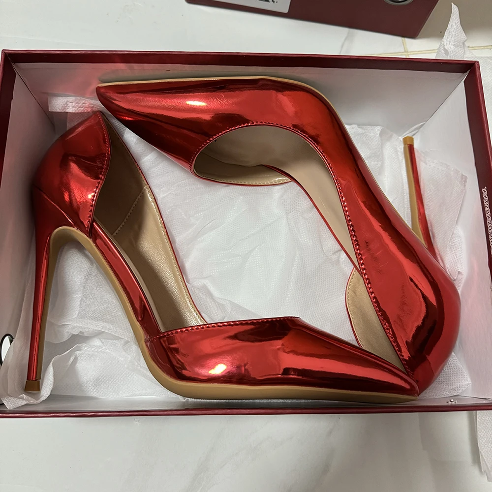 مثير أزياء المرأة لامعة براءات D'Orsay مدبب تو عالية الكعب الجانب قطع النادي الليلي خنجر مضخات الزفاف السيدات فستان الأحذية #3