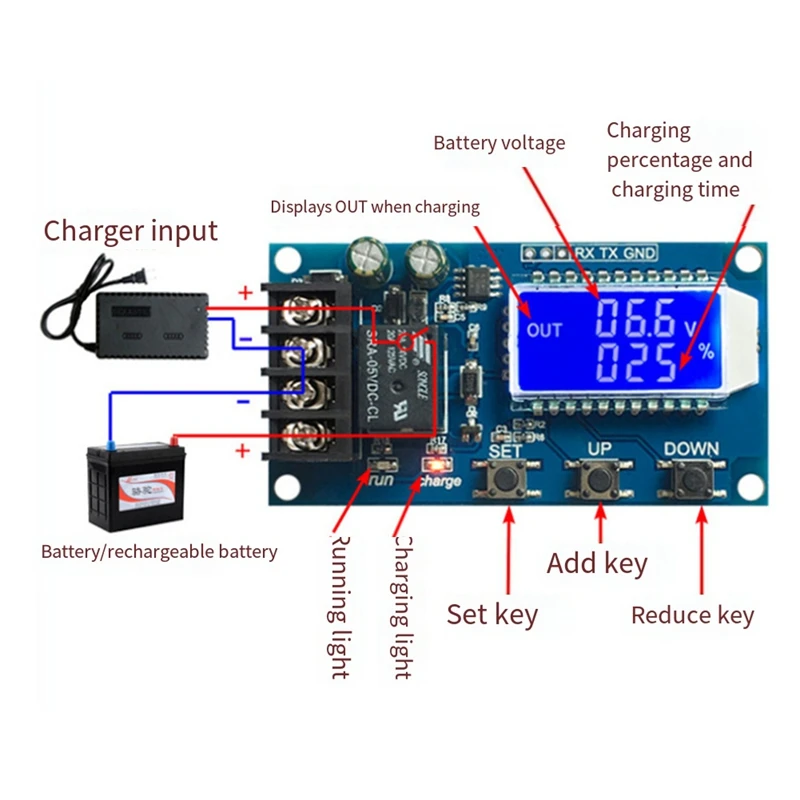 2025 New Lead-Acid Lithium Battery Charger Module 6-60V 10A LCD Display Control Overcharge Protection Board Automatic Charging