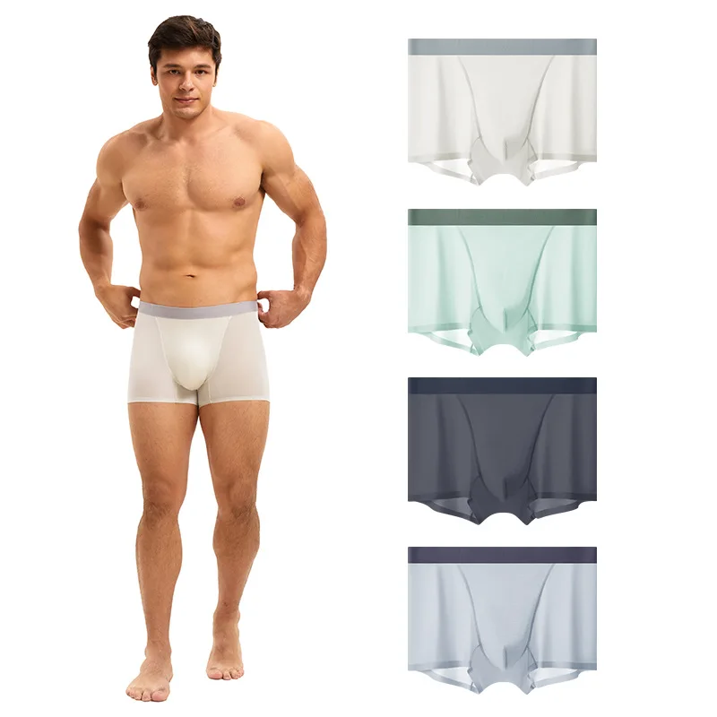 Mens Seamless Underwear Boxers Sexy Ultra-Thin Breathable Boxer Shorts Cueca Men Ice Silk Quick Dry Mid Waist U Pouch Underpants