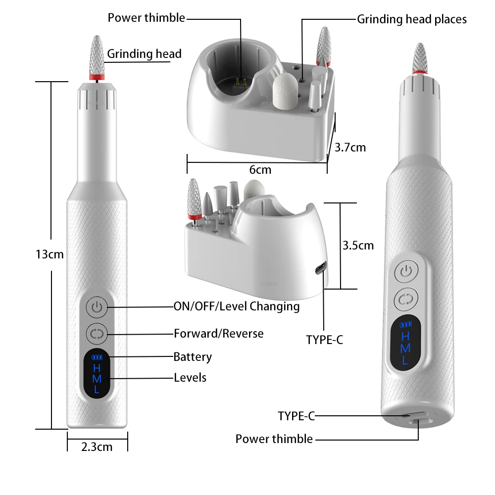 Ponceuse à Ongles Électrique Sans Fil Rechargeable, Machine de Manucure, Fraiseuse, Nouveauté, 18000RPM