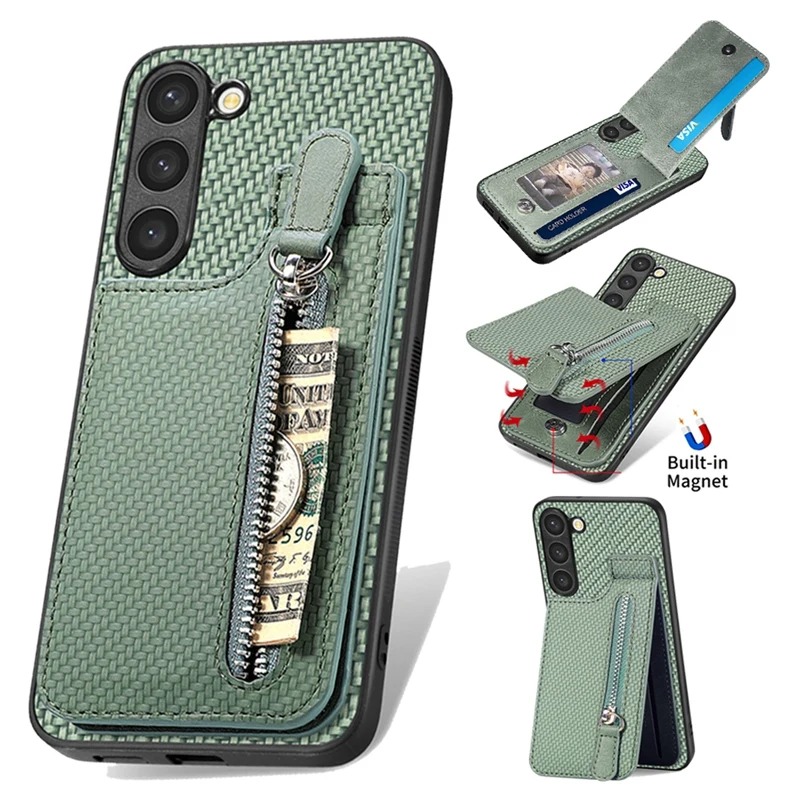 Card Slots Zipper Wallet Case for Samsung Galaxy S23 S22 S21 S20 A12 A13 A14 A54 A23 A33 A53 A73 A22 A32 A52 A50 A30S Flip Cover