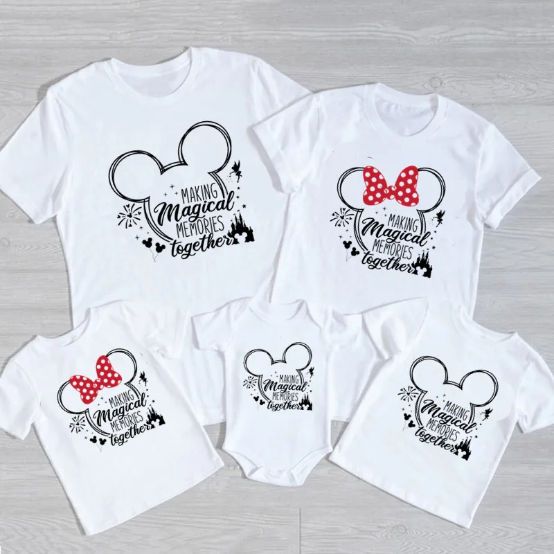 2024 Disney Trip Mickey Minnie Mouse Family Matching Shirts Cotton Dad Mom Bro Sis Kids T Shirt Baby Rompers Matching Clothes